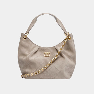 Large Hobo Bag Suede Calfskin, Lambskin & Gold-Tone Metal