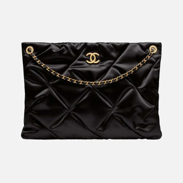 Large Pouch Bag In Satin And Gold Tone Metal