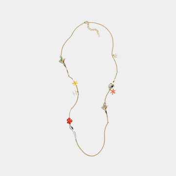 Long Necklace Metal & Resin Golden Silvery & Multicolor