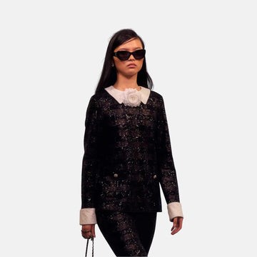 Long Sleeved Blouse in Mixed Fibers and Sequins