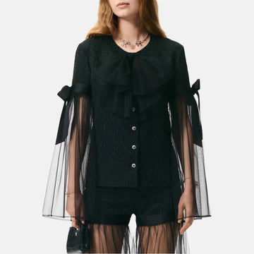 Long Sleeved Blouse Silk Crepe Jacquard
