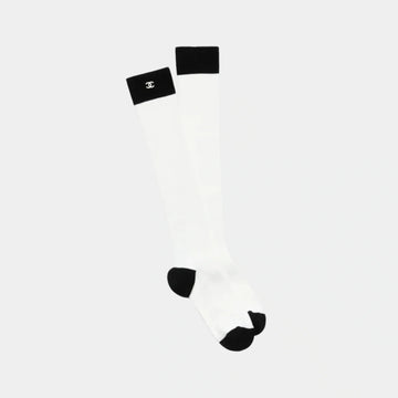 Long Socks Silk & Cotton Black & White