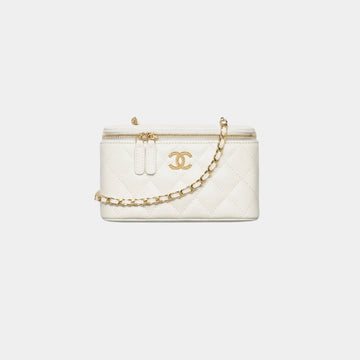 Long Vanity With Chain Shiny grained Calfskin Strass & Gold Tone Metal