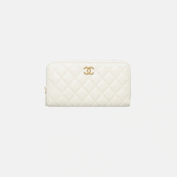 Long Zipped Wallet in Shiny Grained Calfskin Strass and Gold Tone Metal