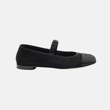 Mary Janes in Suede Kidskin and Grosgrain