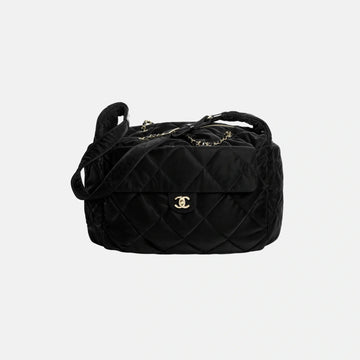 Maxi Bowling Bag Velvet Effect Nylon Gold Tone Metal