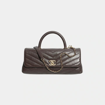 Maxi Flap Bag With Top Handle Leather & Gold Tone Metal