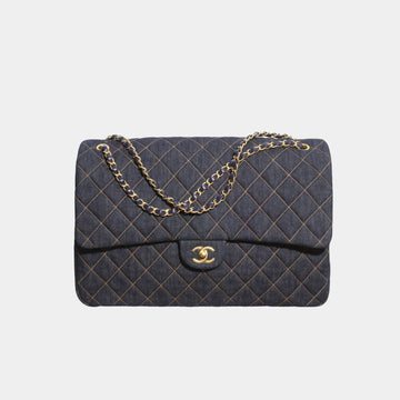 Maxi FlapBag Demin & Gold tone Metal