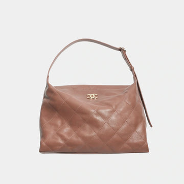 Maxi Hobo Bag Shiny Lambskin & Gold Tone Metal