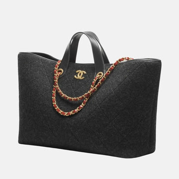 Maxi Shopping Bag Wool Dark Grey Gold Tone Metal