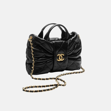 Mini Bow Bag Shiny Lambskin Black Gold Tone Metal