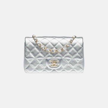 Mini Classic Handbag Metallic Calfskin Gold Metal in Silvery
