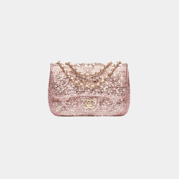 Mini Flap Bag Diamante Imitation Pearls & Gold Tone Metal