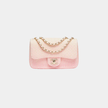 Mini Flap Bag Glass Beads Sequins & Gold Tone Metal Pink & Yellow