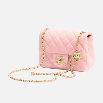 Mini Flap Bag in Shiny Lambskin and Gold Metal