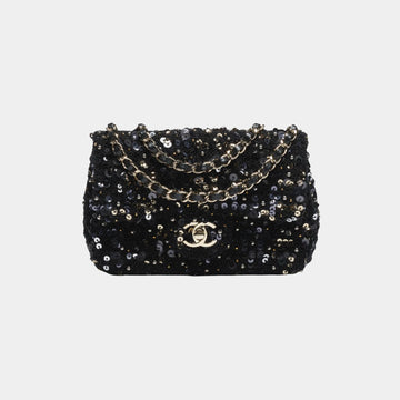 Mini Flap Bag in Sequins and Imitation Pearls