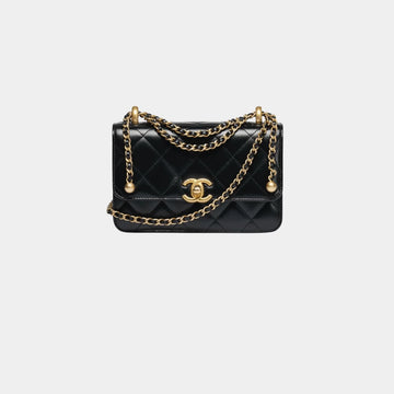 Mini Flap Bag Shiny Calfskin & Gold Tone Metal Black