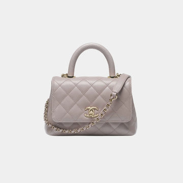 Mini Flap Bag With Top Handle Grained Calfskin Lizard Embossed Calfskin & Gold Metal