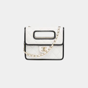 Mini Flap Bag With Top Handle Shiny Lambskin & Gold Tone Metal