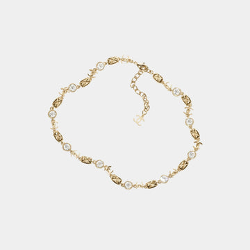 Necklace in Gold Metal & Diamantes with CC Details