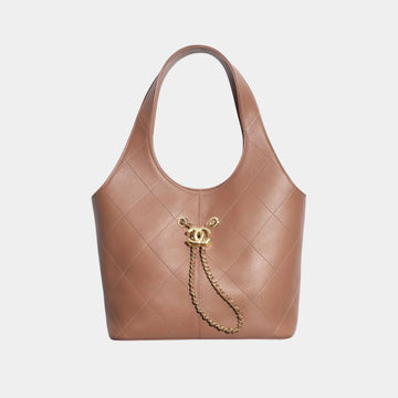 Shopping Bag Calfskin & Gold tone Metal Brown