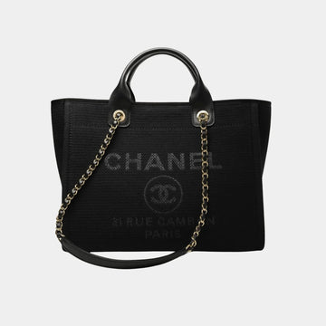 Shopping Bag in Canvas & Gold-Tone Metal