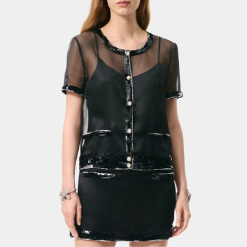 Short Sleeve Top Silk Organza Embroidered with Sequins