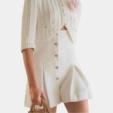 Shorts in White Cotton Tweed & Mixed Fibres