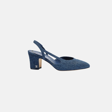 Heeled Slingbacks in Denim