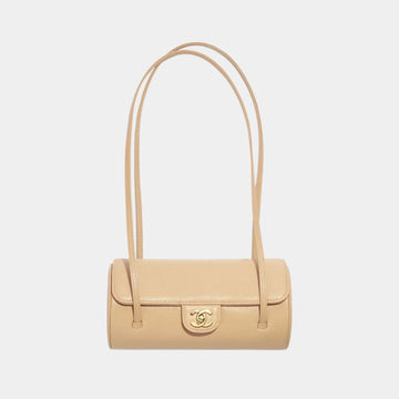 Small Bowling Bag Grained Calfskin & Gold tone Metal Dark Beige