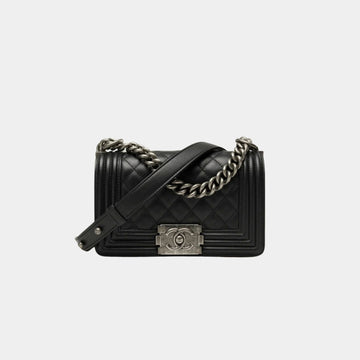 Small Boy Handbag in Calfskin and Ruthenium Metal