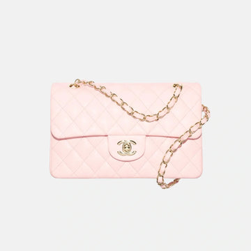Small Classic Handbag Grained Shiny Calfskin in Gold Tone Metal
