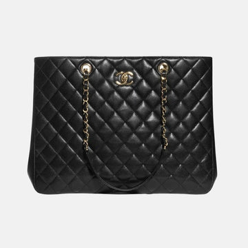 Small Classic Shopping Bag In Grained Calfskin And Gold Tone