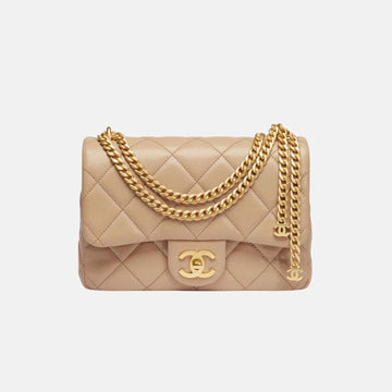 Small Flap Bag in Grained Shiny Calfskin and Gold Tone Metal