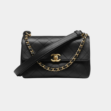 Small Flap Bag with Top Handle Calfskin & Gold-Tone Metal