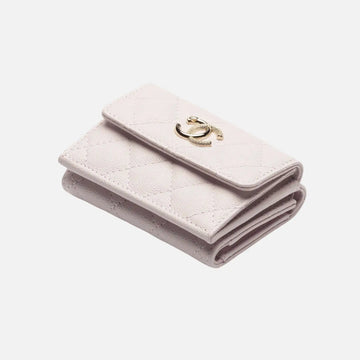 Small Flap Wallet Shiny Grained Calfskin Strass Gold Tone Metal