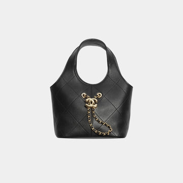 Small Tote Calfskin & Gold Tone Metal Black