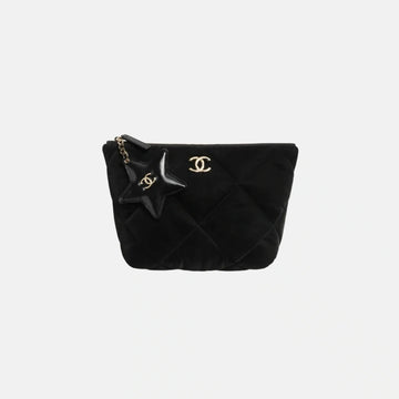 Small Zipped Case Velvet Nylon Calfskin Gold Tone Metal