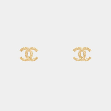 Stud Embossed CC Earrings Metal Gold