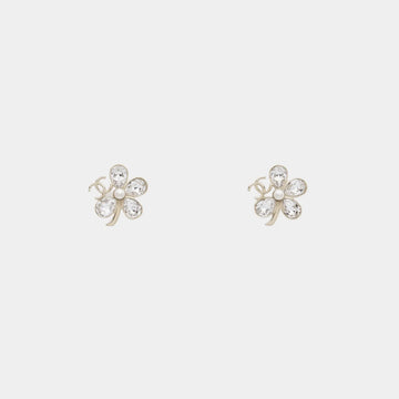 Stud Flower CC Earrings Metal Imitation Pearls & Diamante
