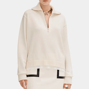 Sweater in White Cashmere and Cotton