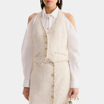 Top in Embroidered Cotton & Wool Tweed