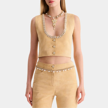 Top in Embroidered Suede Calfskin
