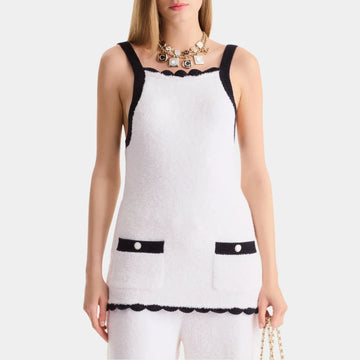 Top in White & Navy Blue Silk