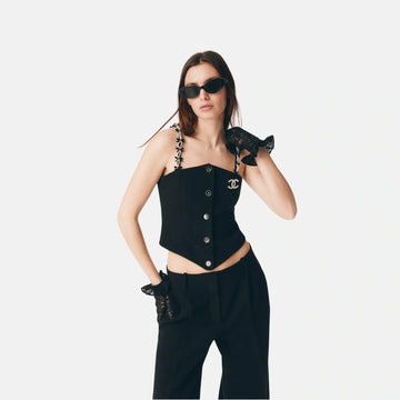 Top in Wool Crepe with Imitation Pearls