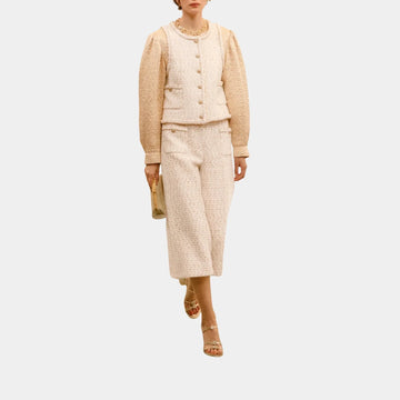 Trousers Cotton & Wool Tweed in Ecru & Gold