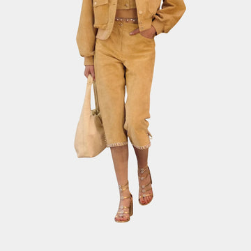 Trousers in Embroidered Suede Calfskin