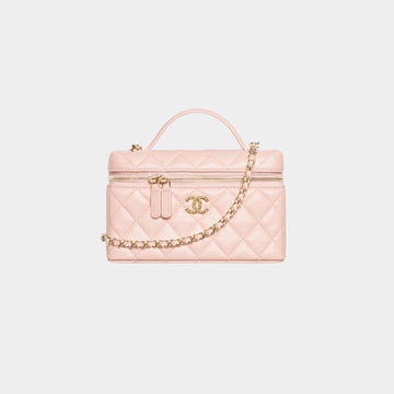 Vanity With Chain Shiny Calfskin Strass & Gold Tone Metal