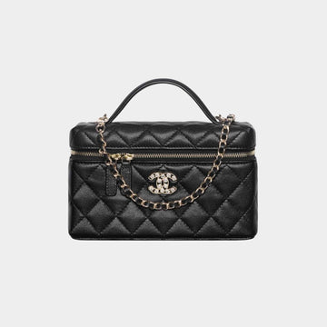 Vanity with Chain in Shiny Grained Calfskin and Strass