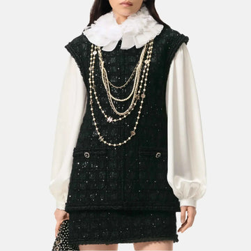 Vest Sequin Embroidered Iridescent Woollen Tweed And Tulle